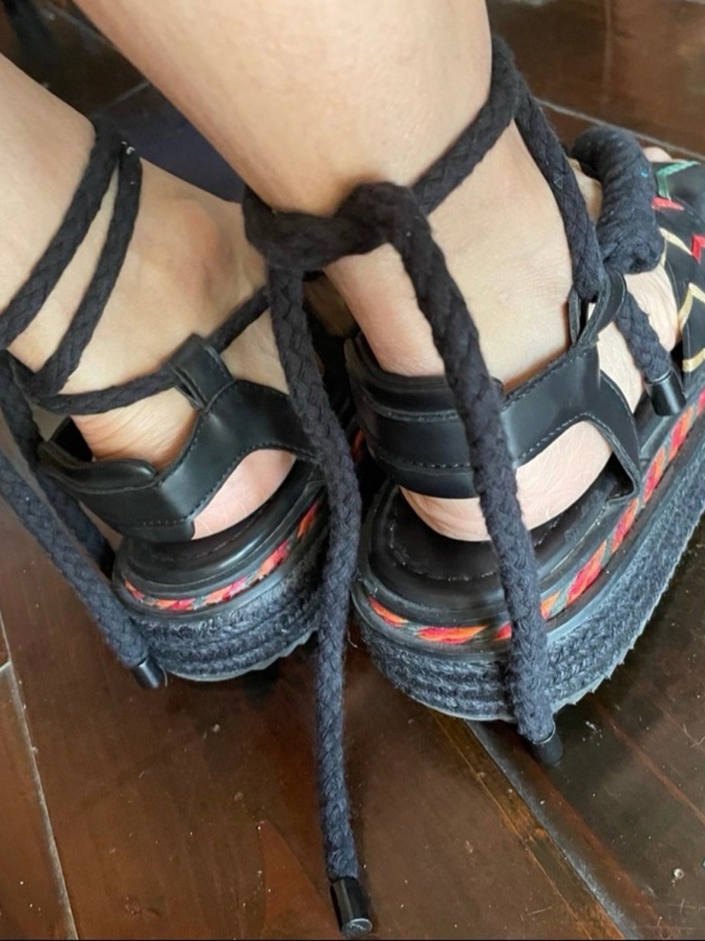 Farm Rio Black Rope Tie Flatform Sandal - Picture 10 of 10